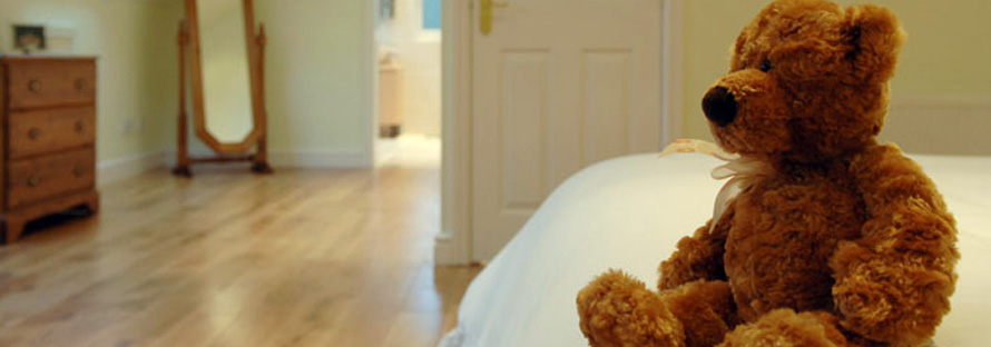 Teddy bear in loft conversion bedroom